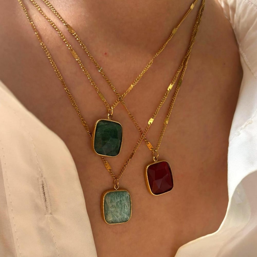 1 Piece Natural Stone Stainless Steel Pendant Necklace h5Picture3