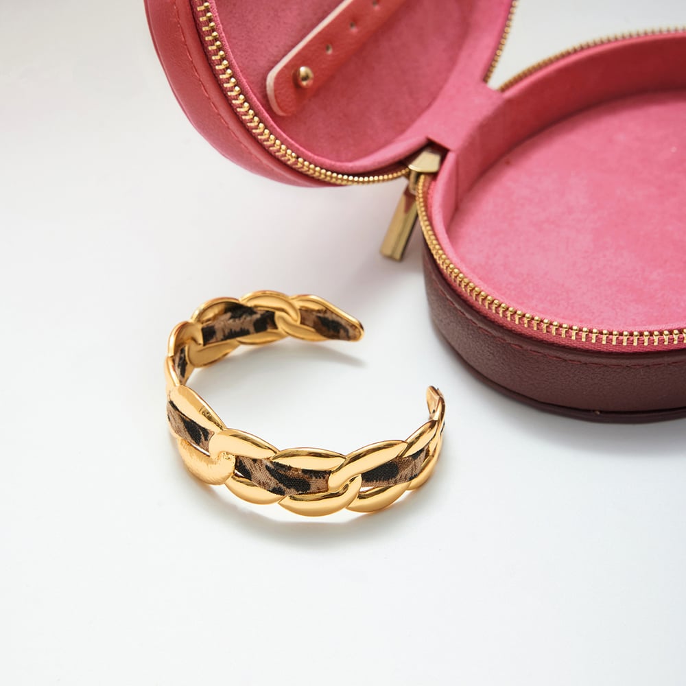 1 Piece Sexy Twist Leopard Print Stainless Steel Gold Color Women's Cuff Bracelets Picture6