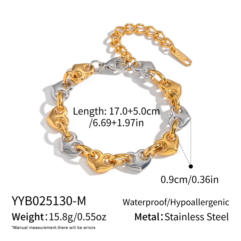 Heart Mixed Gold & Silver Color Stainless Steel Necklace Set