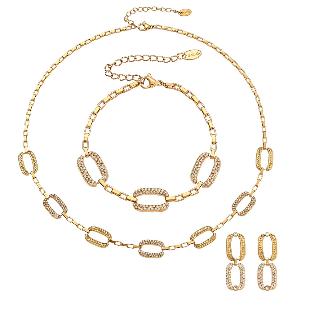 Gestaltbare rechteckige Schmucksets aus Edelstahl mit goldfarbenem Zirkonia für Damen Bild7