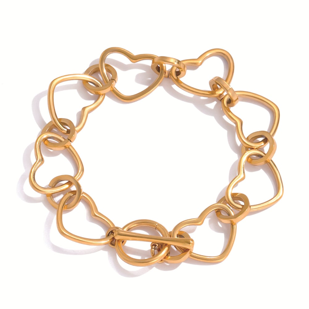 1 Piece Simple Heart Stainless Steel Gold Color Women's Chain Bracelets