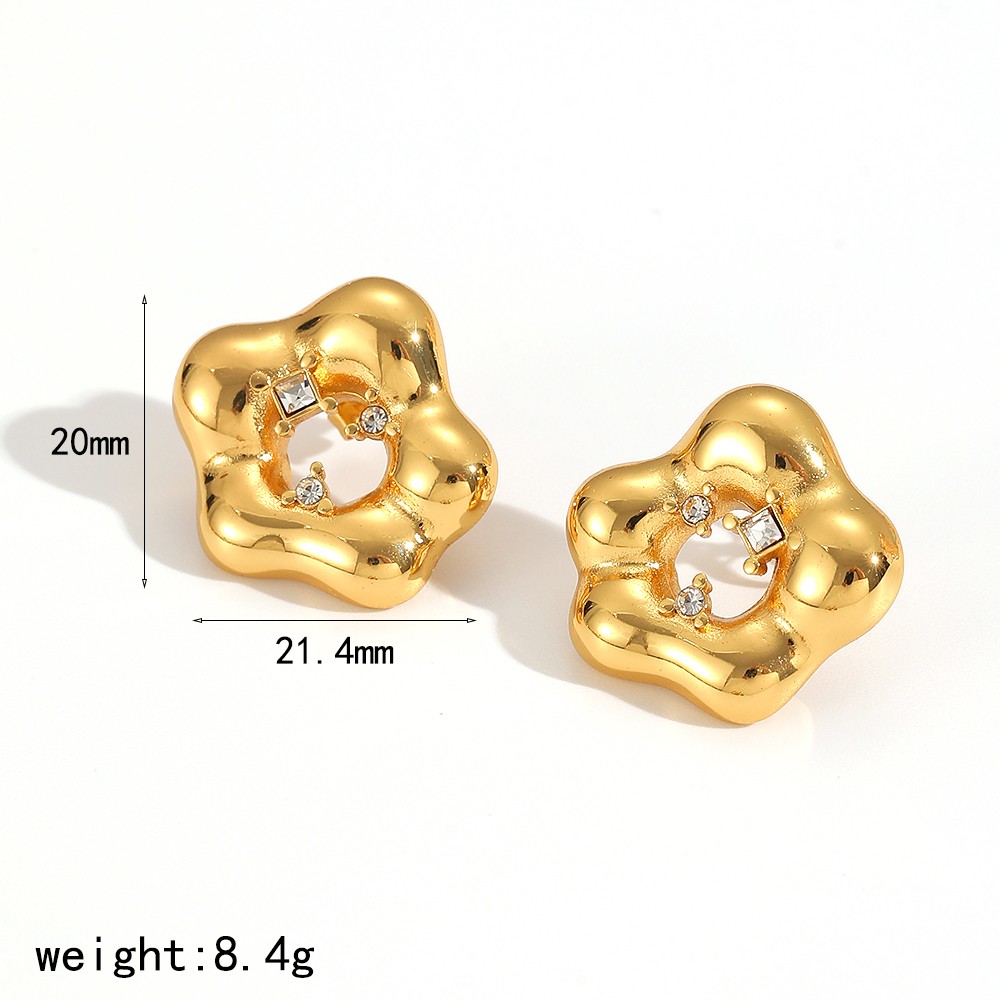 1 Pair Heart Stainless Steel  Gold Color Zircon  Stud Earrings 