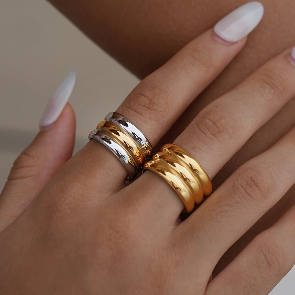 1 Piece Classic Strip Stainless Steel Gold&Silver Color Statement Rings h5Picture3