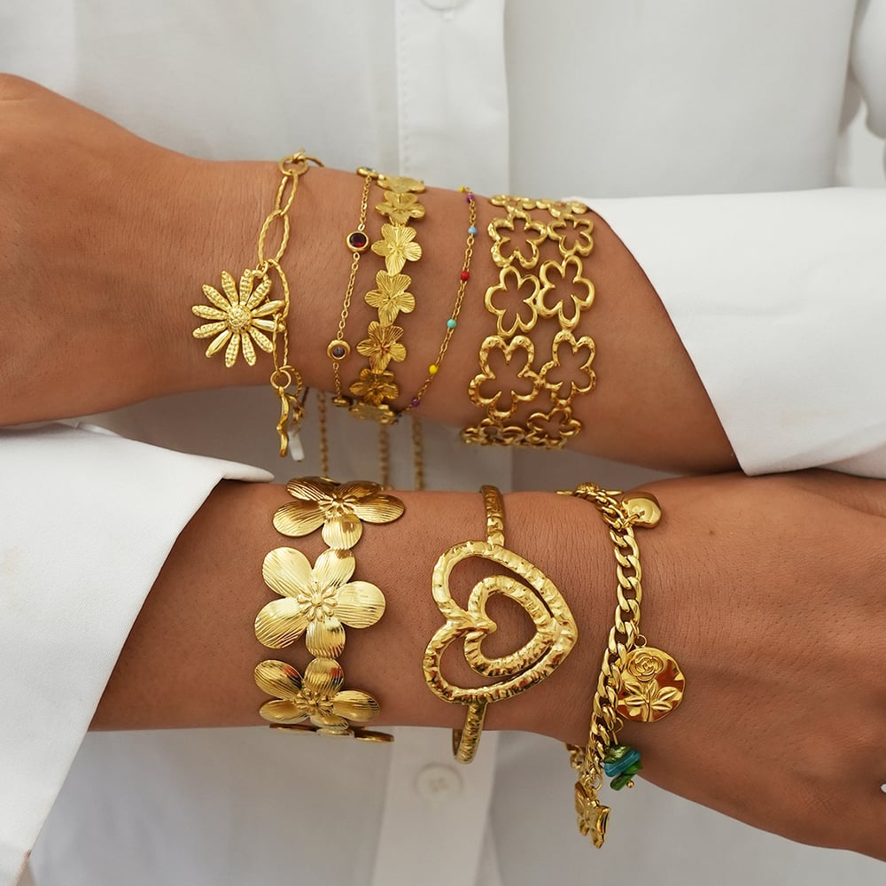 1 Piece  Simple Flower Heart Stainless Steel   Gold Color  Women's Jewelry Sets h5Picture4