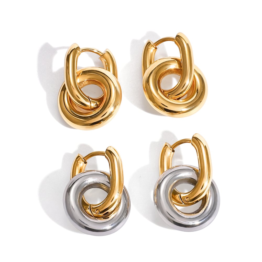 1 Pair Simple Circle Mixed Gold&Silver Colors Stainless Steel Women's Hoop Earrings h5Picture7