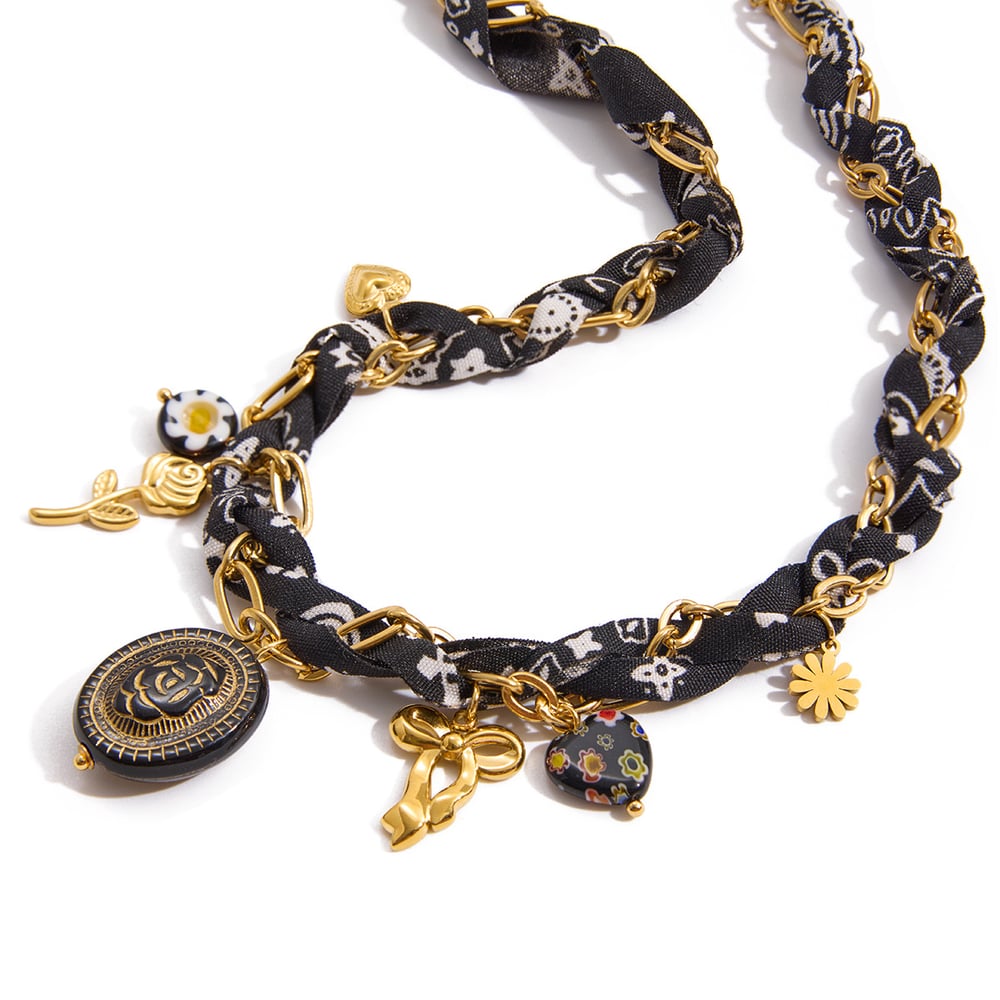 1 Piece Vintage Black Rose Stainless Steel Gold Color Women's Pendant Necklaces h5Picture6