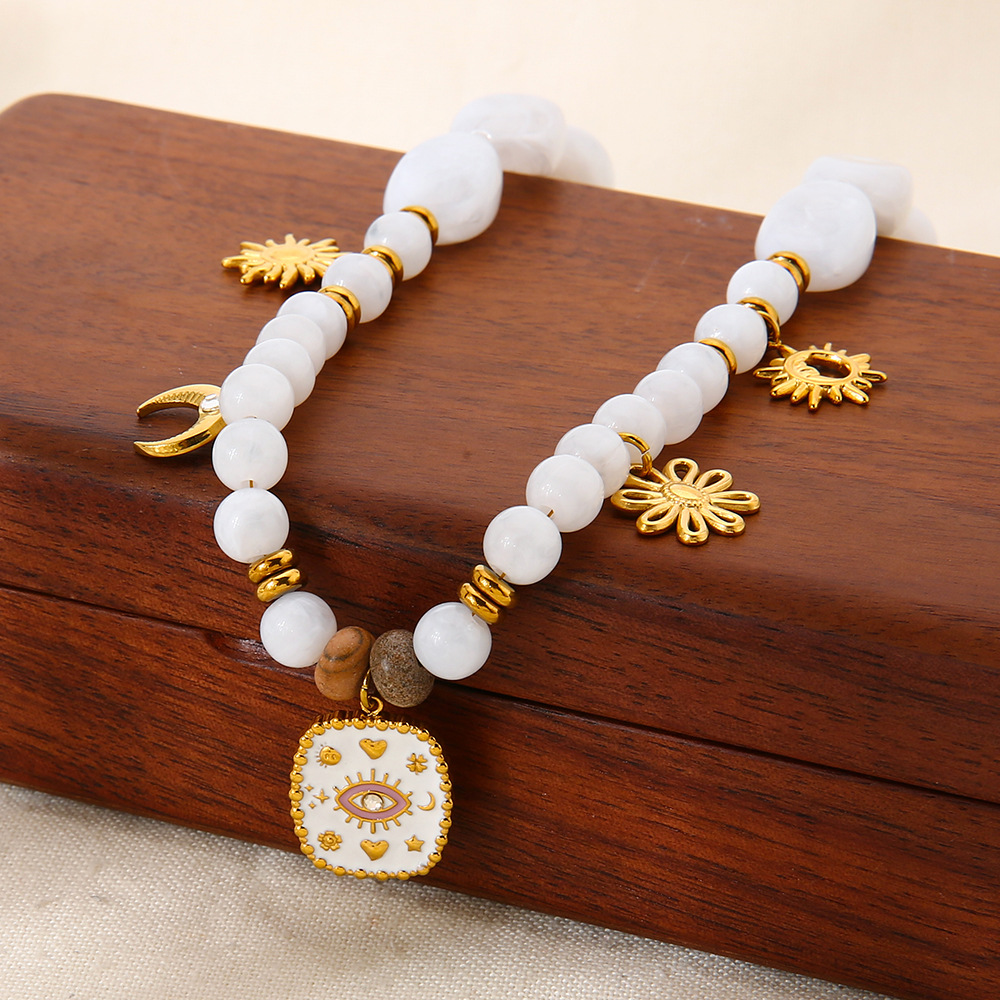 1 Piece Retro Devil's Eye Sun Beads Acrylic Gold Color Women's Pendant Necklaces h5Picture4