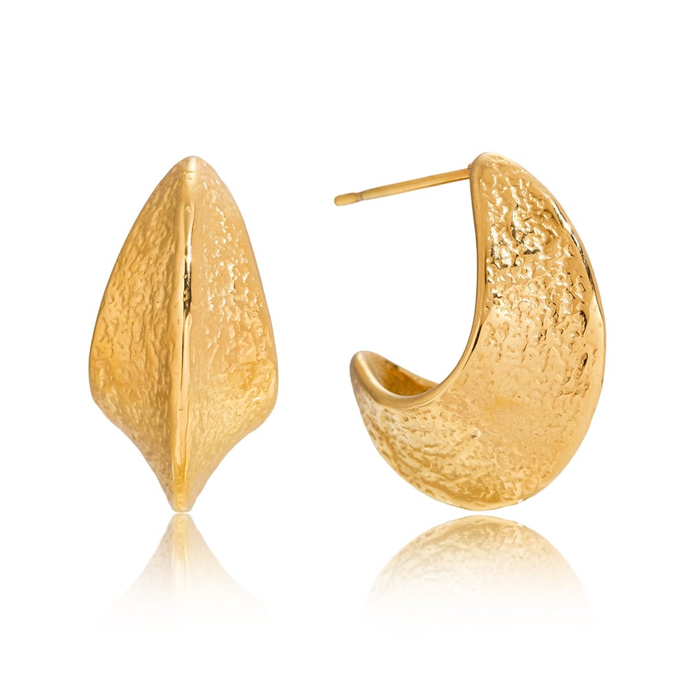 1 Pair Classic Hammer Pattern Stainless Steel Gold Color Women's Hoop Earrings 