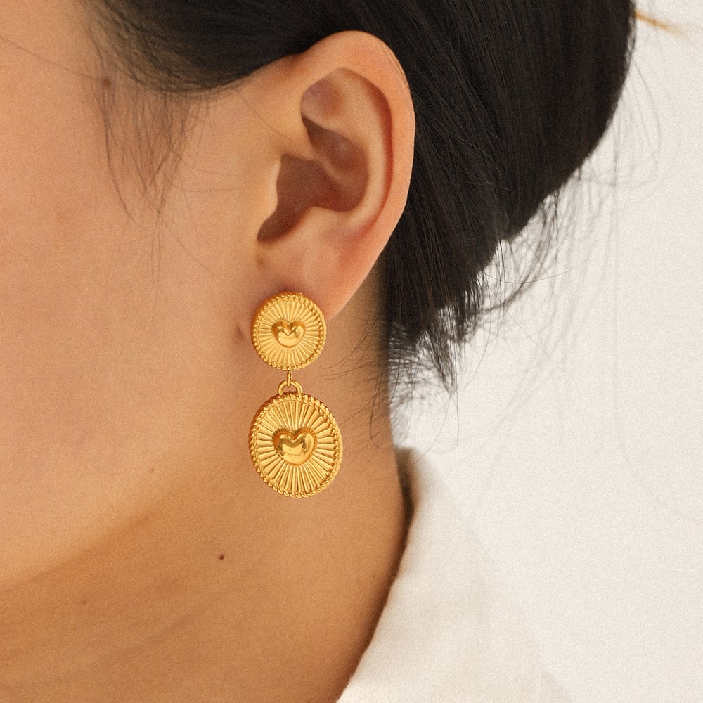 1 Pair Heart Stainless Steel Gold Color Drop Earrings Picture4