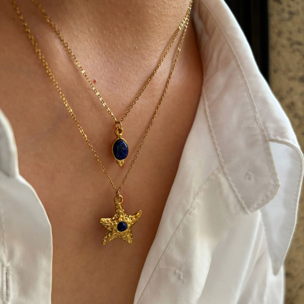 1 Piece Starfish Gold Color Natural Stone Pendant Necklace Picture3