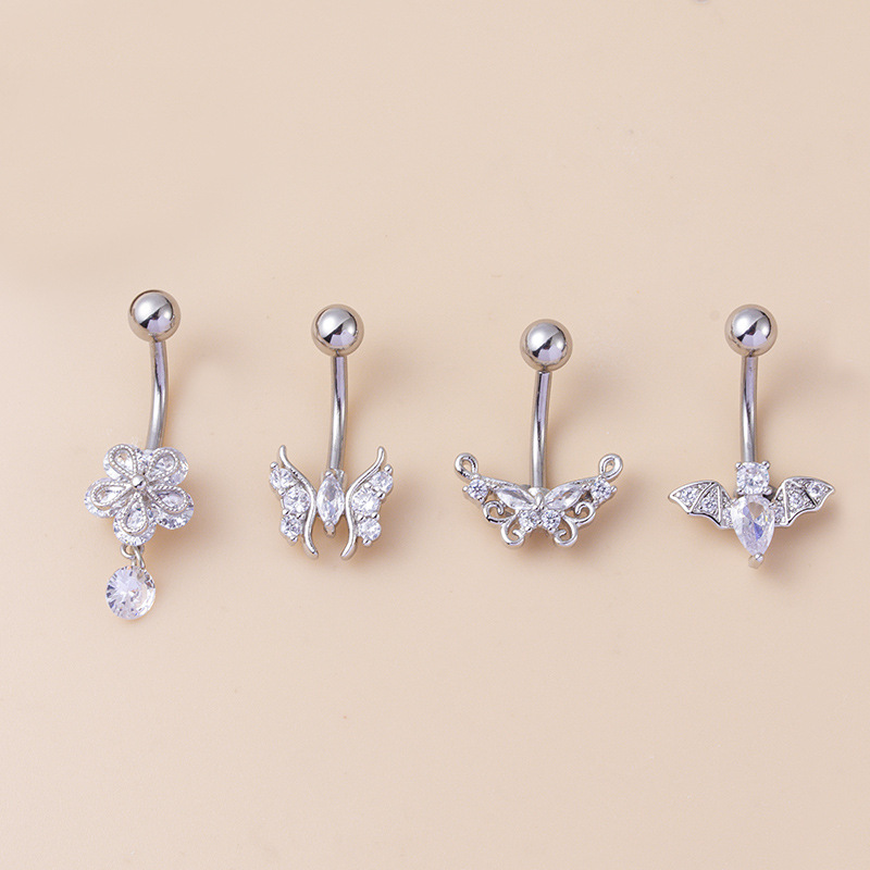 1 Piece Flower Butterfly Copper Zircon Navel Piercing Picture3