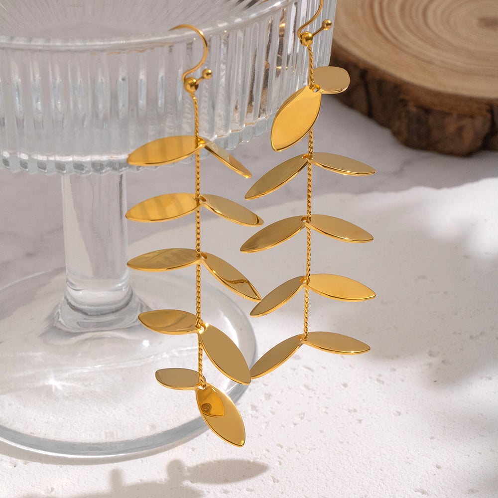 1 Paar blattförmige, goldfarbene Ohrhänger aus Edelstahl h5Bild4