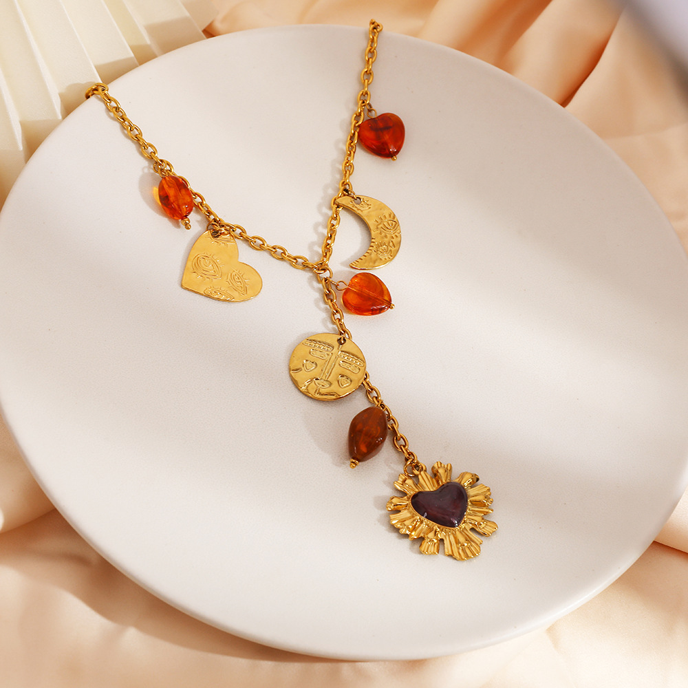 1 Stück ethnische tägliche Herzkreis-Anhänger-Halsketten aus Edelstahl für Damen h5Bild3