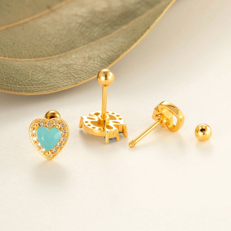 1 Piece Heart Copper Gold Color Zircon Piercing Earring Picture3