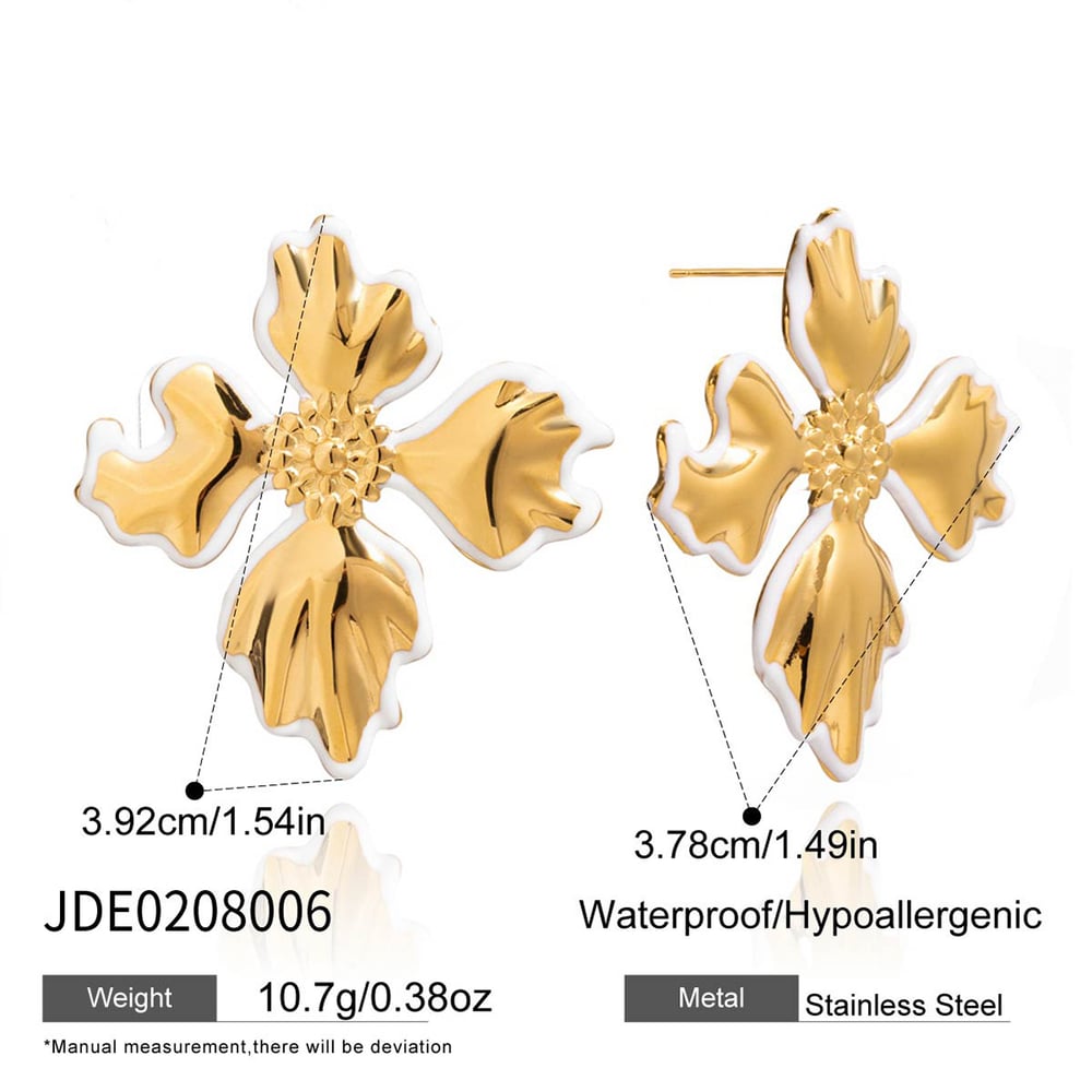 1 Pair Irregular Flower Stainless Steel Gold Color Women's Stud Earrings Picture2