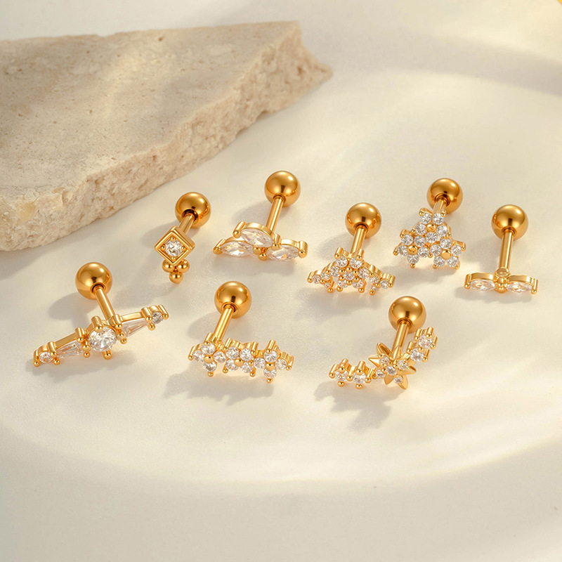 1 Stück zarte Blume Kupfer Gold Farbe Zirkon Damen Piercing Ohrringe Bild4