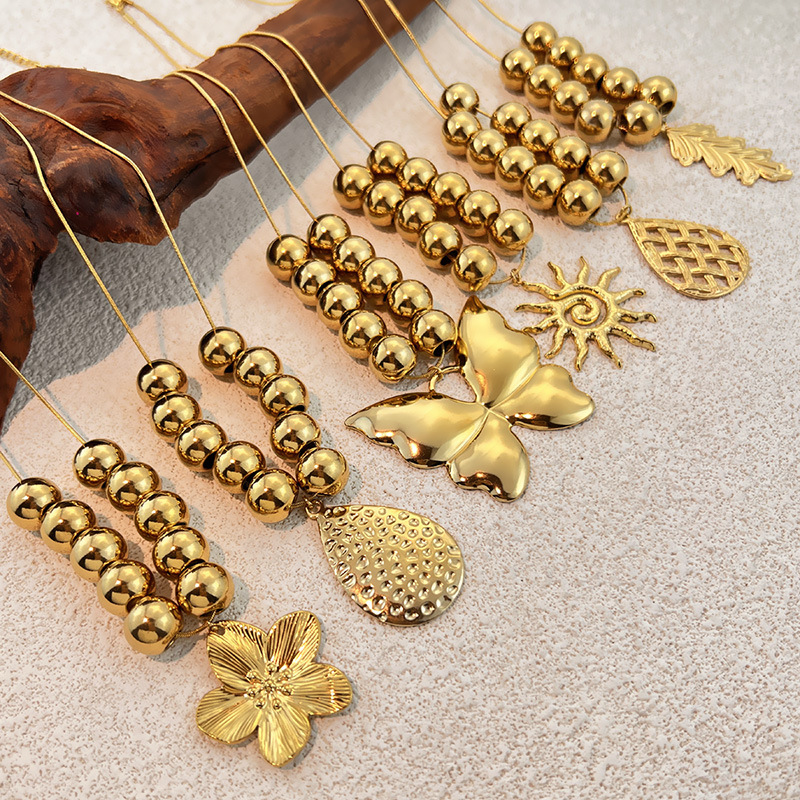 1 Piece Beads Stainless Steel Gold Color Statement Pendant Necklace h5Picture4