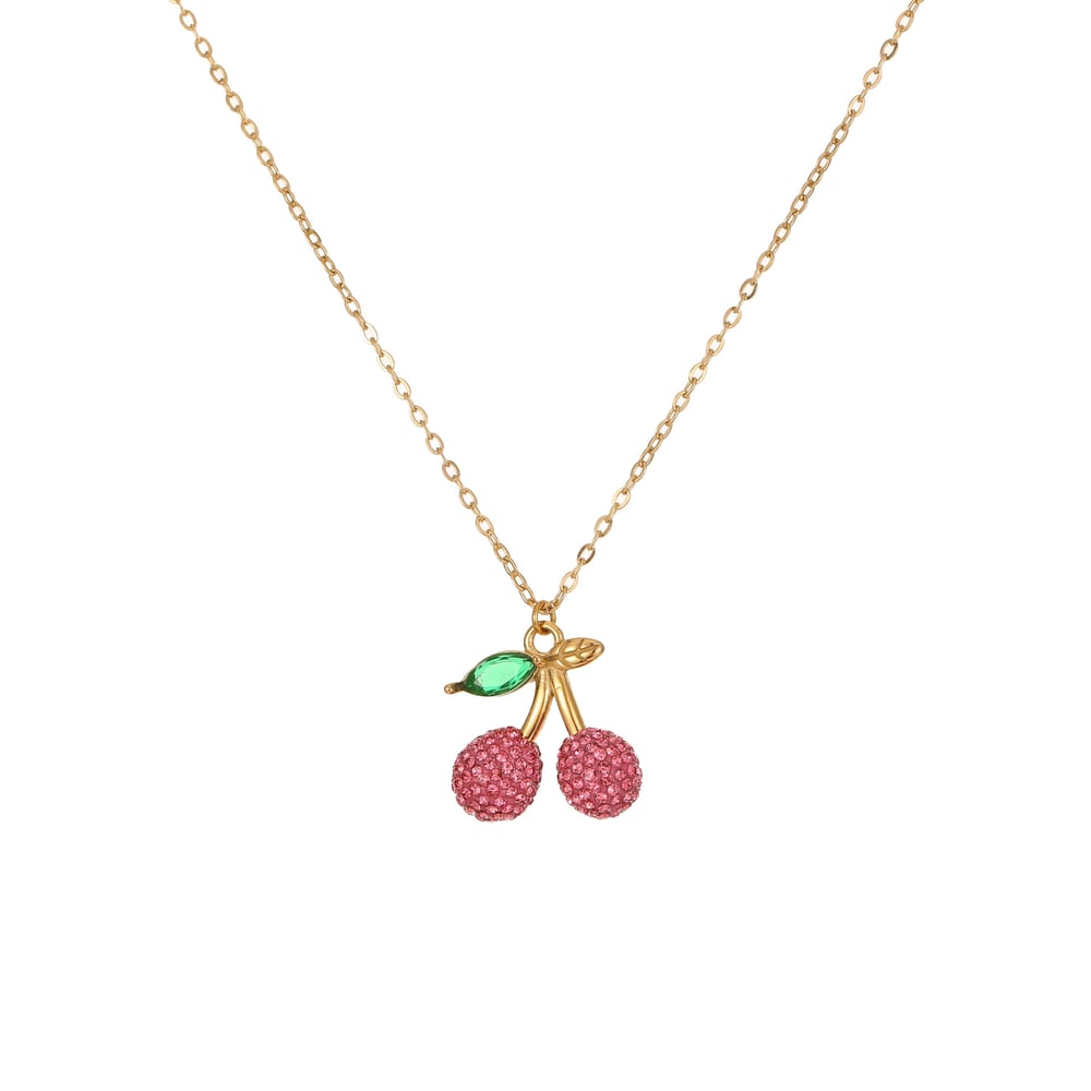 1 Piece Luxurious Sweet Cherry Stainless Steel Gold Color Women's Pendant Necklaces h5Picture5