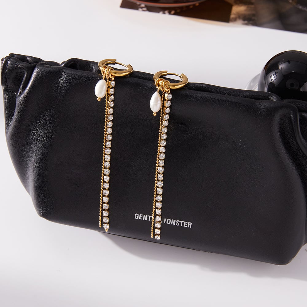 1 Pair Exquisite Tassel Stainless Steel Gold Color Pearl Women's Dangle Earrings h5Picture5