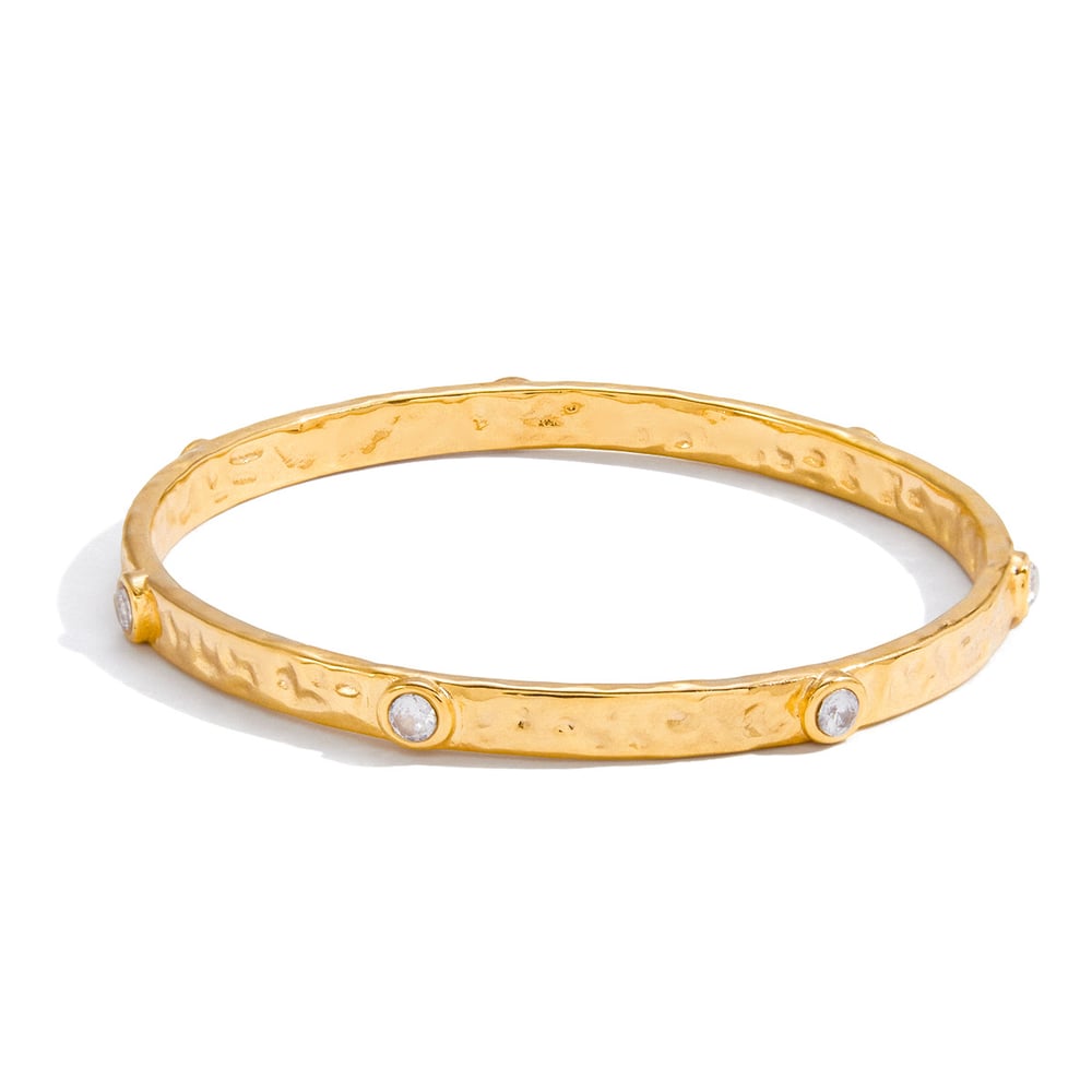 1 Piece Hammer Pattern Stainless Steel Gold Color Zircon Women's Bangles