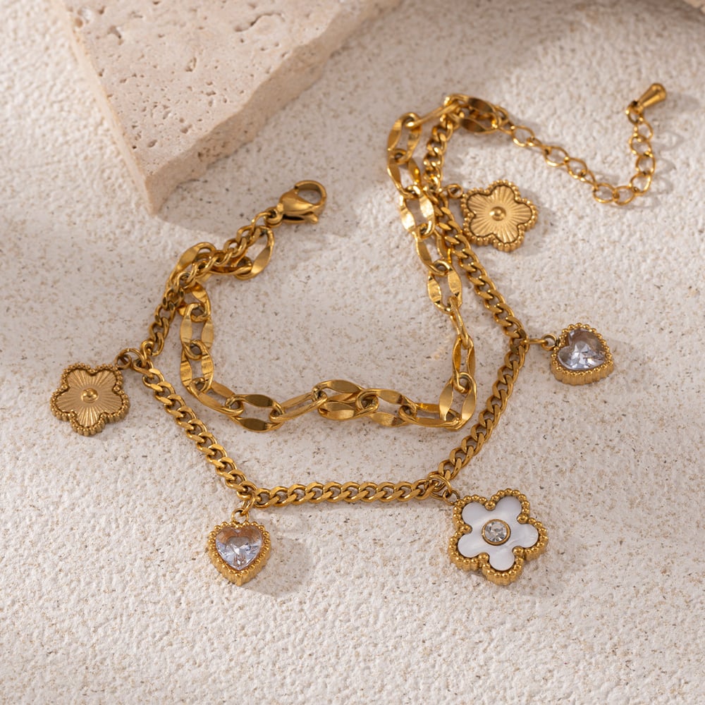 Flower Shape Stainless Steel Gold Color Necklaces Set h5Picture3