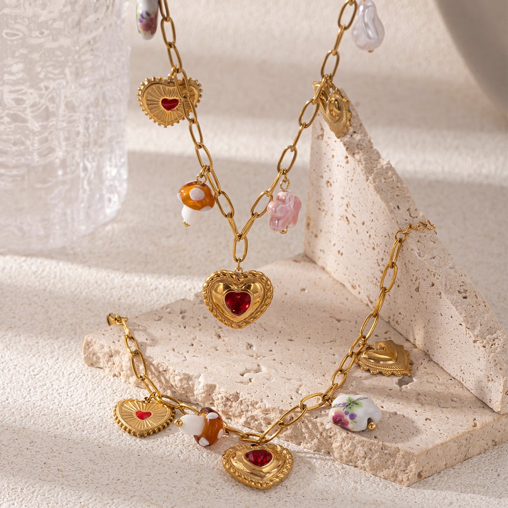 Heart Stainless Steel Gold Color Necklaces Set Picture2