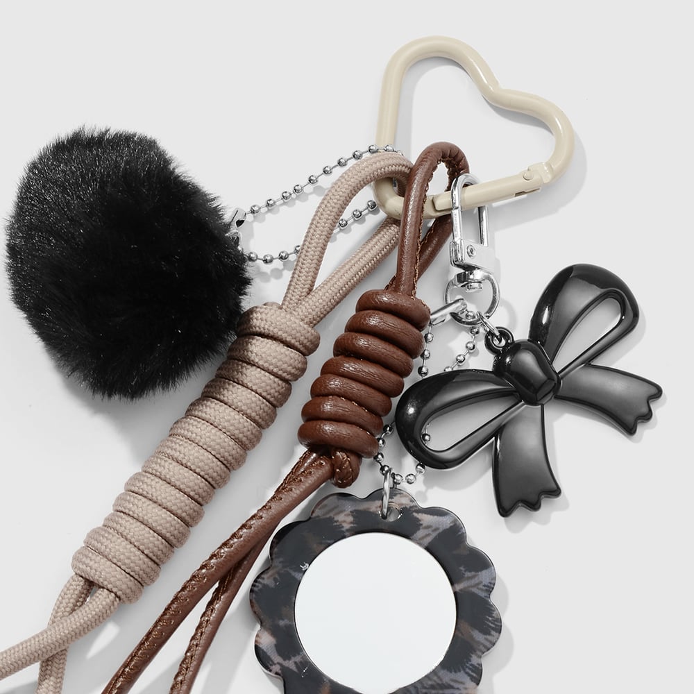 1 Piece Bow Knot Black Plush Ball Bag Charm Picture4