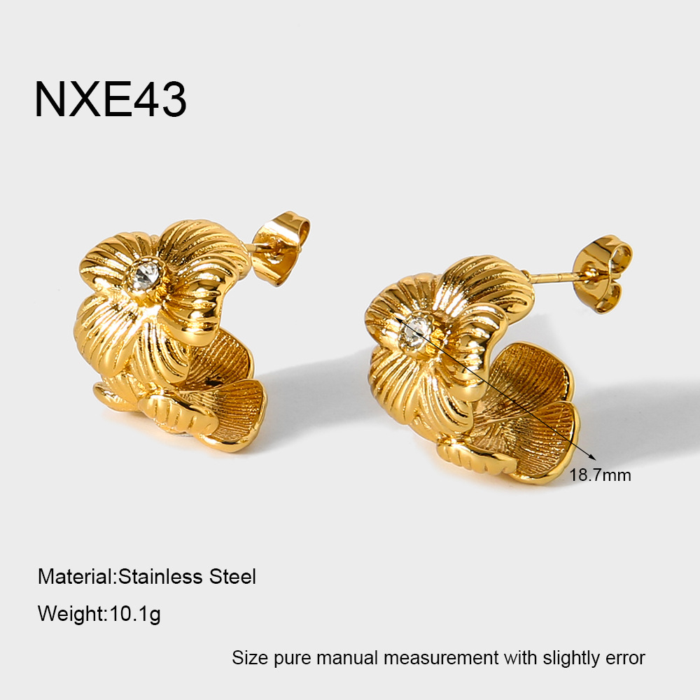 1 paire de boucles d'oreilles créoles élégantes en acier inoxydable pour femme, motif patchwork de fleurs