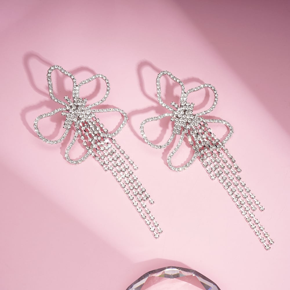 1 Pair Festive Series Flower Tassel Copper Dangle Earrings Picture3