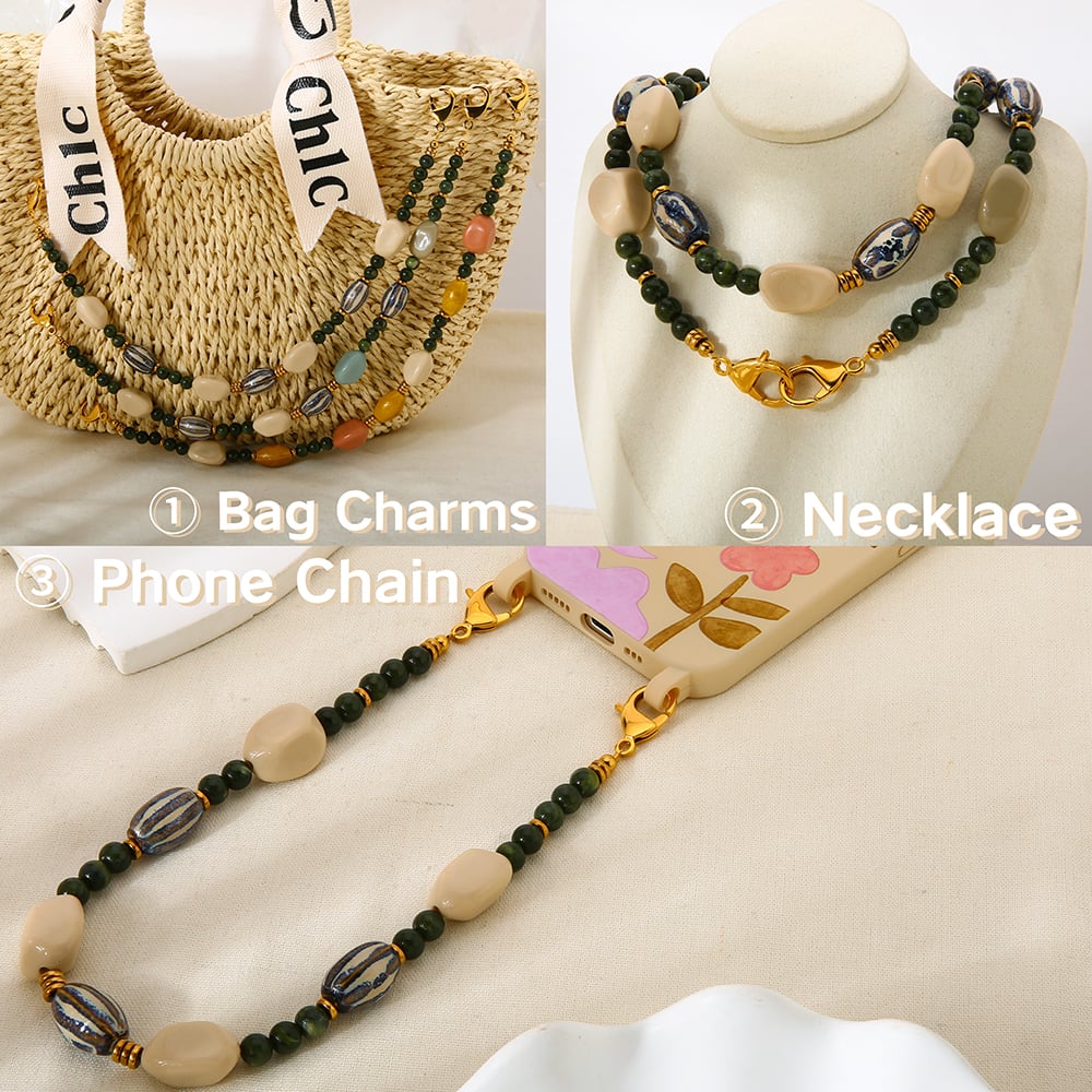 1 Piece  Retro Irregular Shape Rectangle Ceramics  Gold Color Women's Beaded Necklaces Picture5