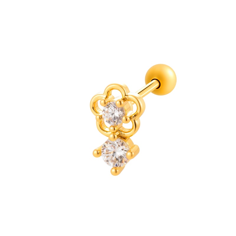 1 Piece Flower Heart Copper Gold Color Zircon Piercing Earring