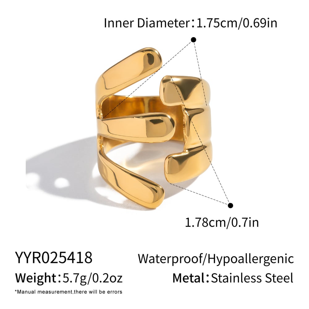 1 Piece Irregular Shape Stainless Steel Gold Color Statement Ring