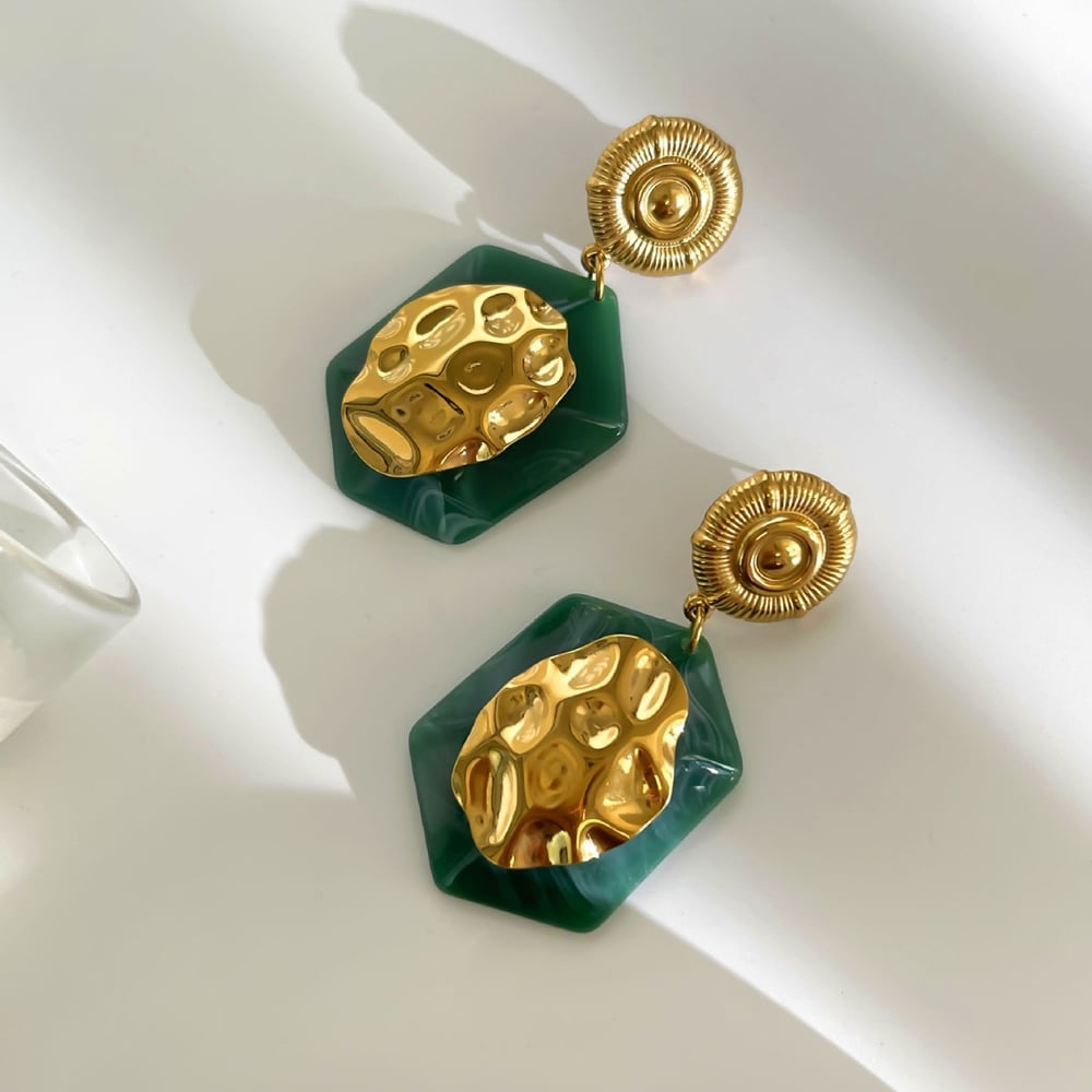 1 Pair Rectangle Resin Gold Color Drop Earrings Picture5