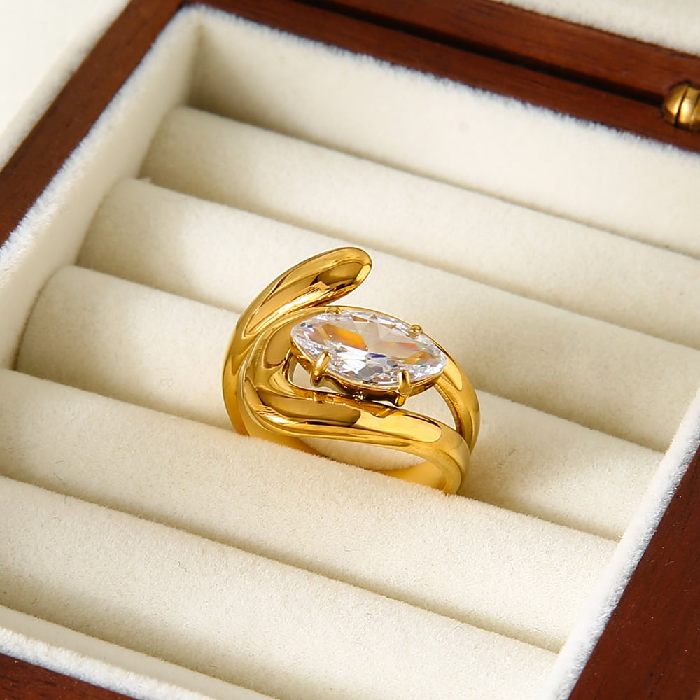 1 Piece Luxurious  Elegant Irregular Shape Stainless Steel   Zircon Statement Rings Picture5
