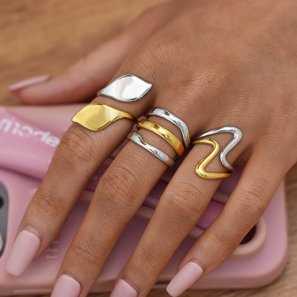 1 Piece  Mixed Gold Color And Silver Colors Stainless Steel  Women's Statement Rings h5Picture5