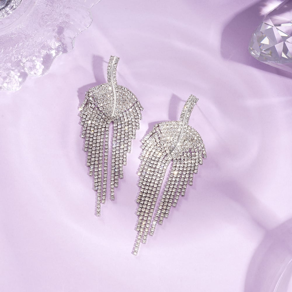 1 Pair Festive Series Tassel Leaf Copper Dangle Earrings Picture2