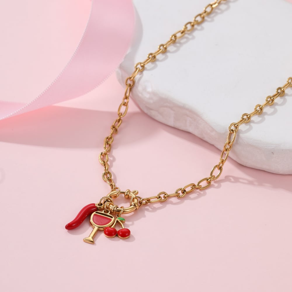 1 Piece Sweet Irregular Shape Cherry Stainless Steel Women's Pendant Necklaces h5Picture4