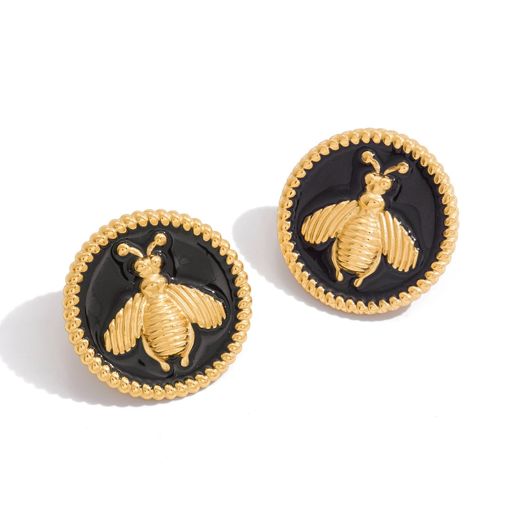 1 Pair Gorgeous Bee Pattern Stainless Steel Gold Color Women's Stud Earrings 
