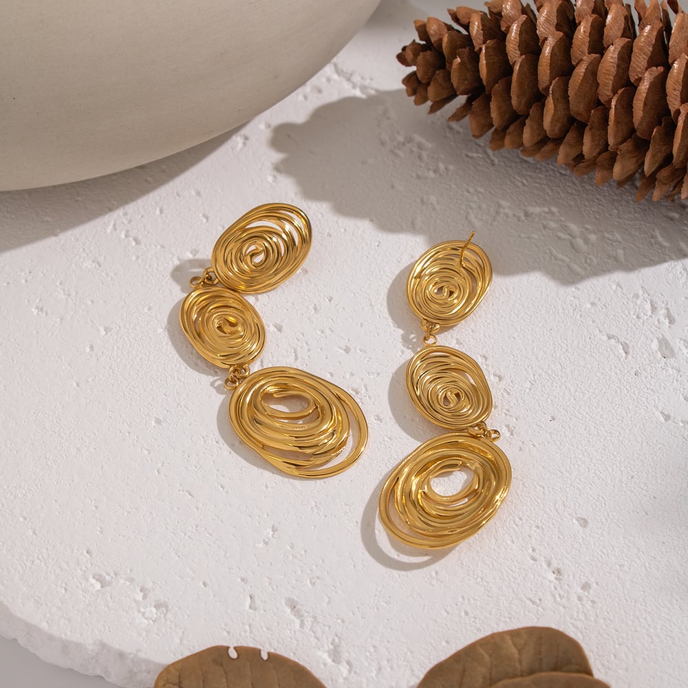 1 Pair Circle Stainless Steel Gold Color Dangle Earrings Picture4