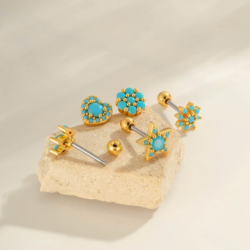 1 Piece Copper Gold Color Natural Stone Piercing Earring Picture3