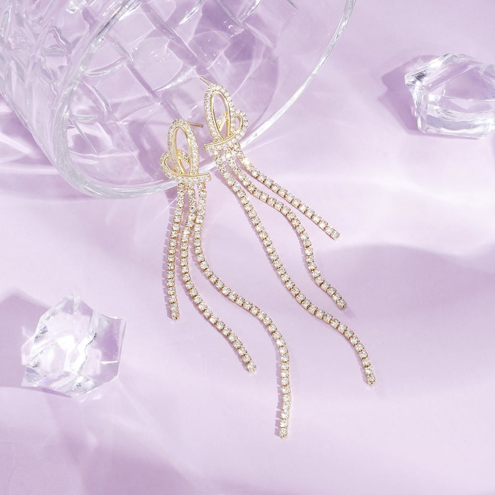 1 Pair Festive Series Heart Tassel Copper Dangle Earrings Picture3