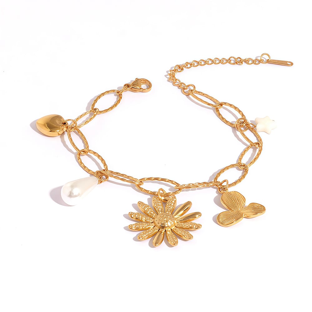 1 Piece  Simple Flower Heart Stainless Steel   Gold Color  Women's Jewelry Sets
