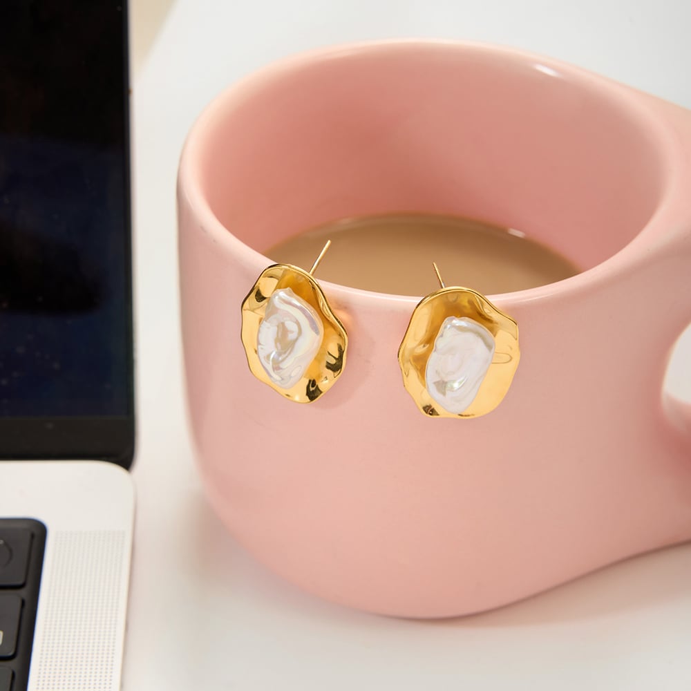 1 Pair Sleek Irregular Shape Stainless Steel Gold Color Women's Stud Earrings Picture6