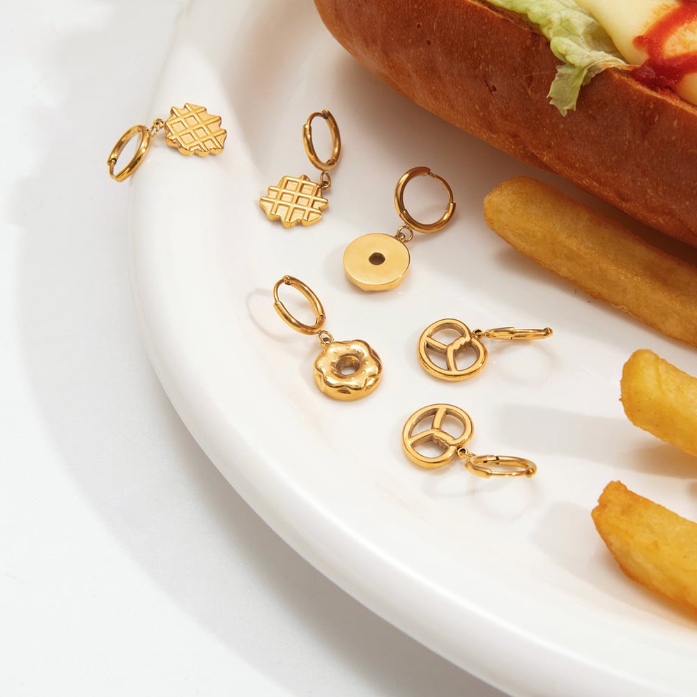 1 Pair Romantic Doughnut Stainless Steel Gold Color Women's Drop Earrings Picture5