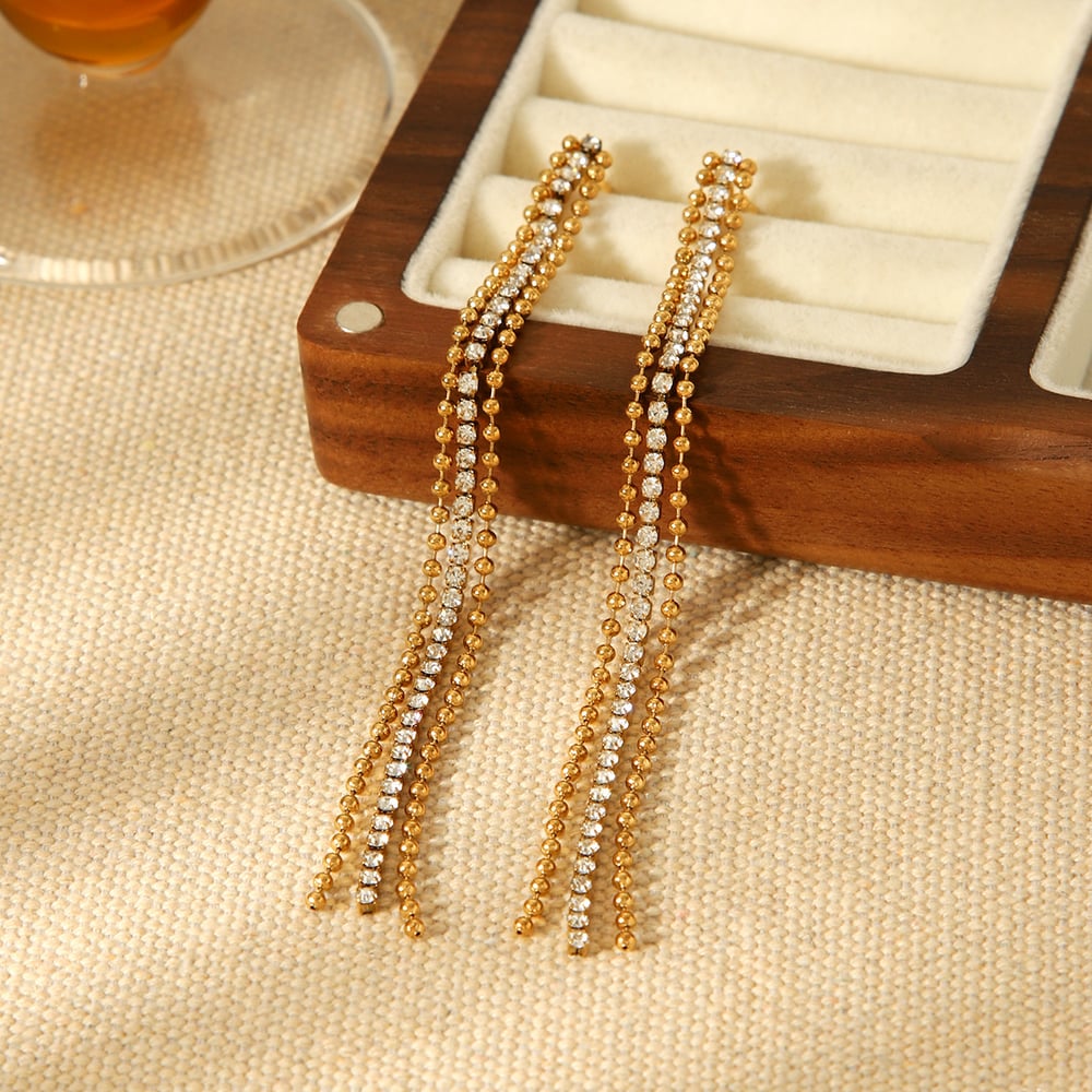 1 Pair Luxurious Daily Tassel Stainless Steel Gold Color Women's Stud Earrings h5Picture3