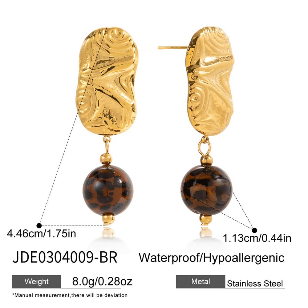 1 Pair Retro Resin Stainless Steel Gold Color Women's Drop Earrings Picture2