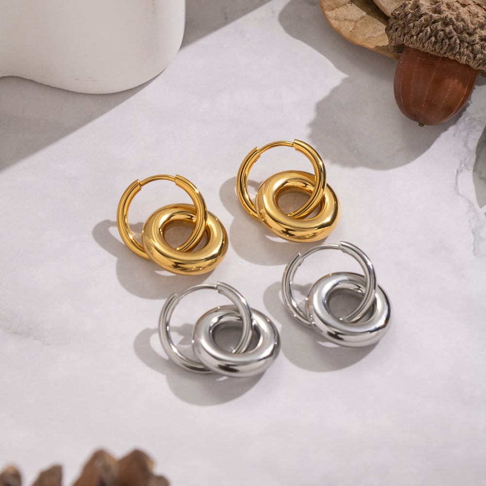 1 Pair Circle Stainless Steel Gold Color Hoop Earrings Picture3