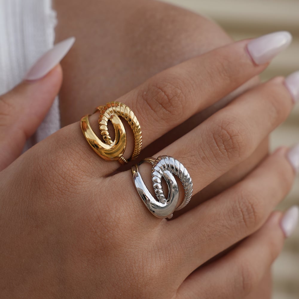 1 Piece Minimalist Irregular Shape Stainless Steel Gold Color Statement Rings h5Picture5