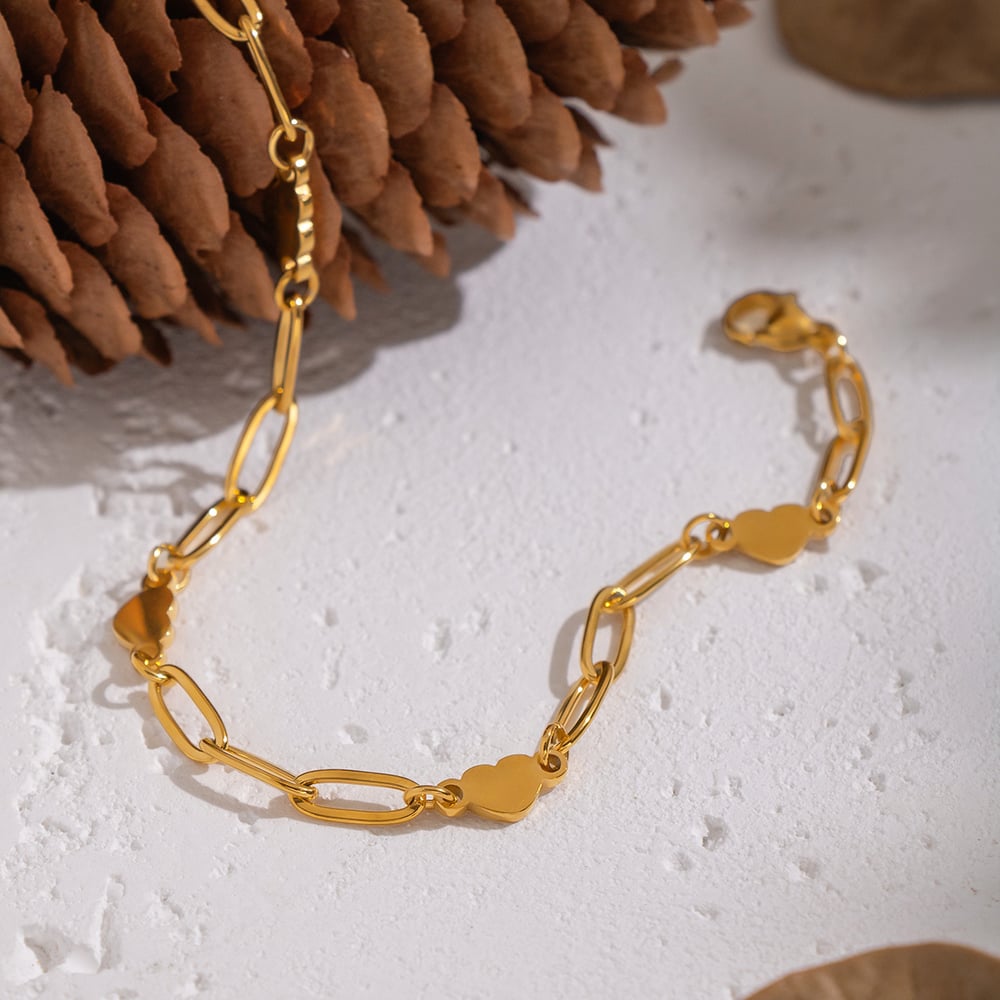 1 Stück Herz Edelstahl Goldfarbenes Kettenarmband h5Bild4