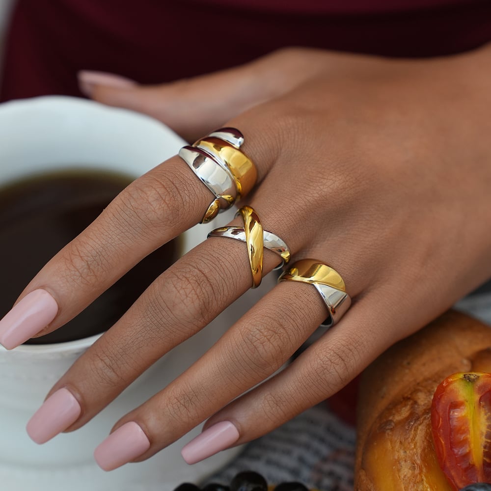 1 Stück einfache unregelmäßige Form Edelstahl Gold Farbe Damen Statement Ringe h5Bild5